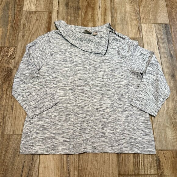 Chico's 3/4 Sleeve Scuba Zip Neck Textured Sweater - Picture 1 of 2